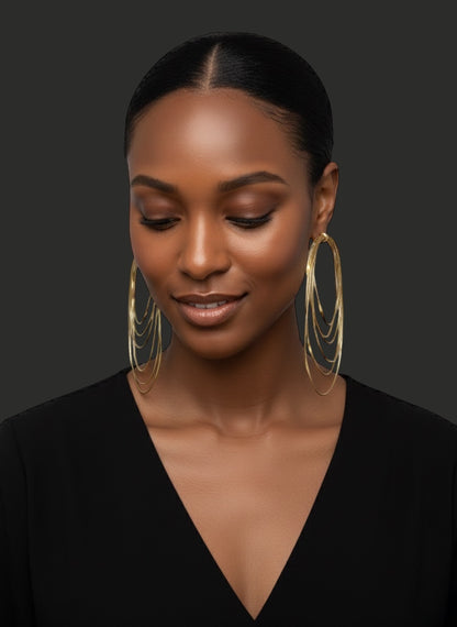 African Oversized Handcrafted Layered Gold Brass Hoop Statement Earrings - Fatisha Boutique #