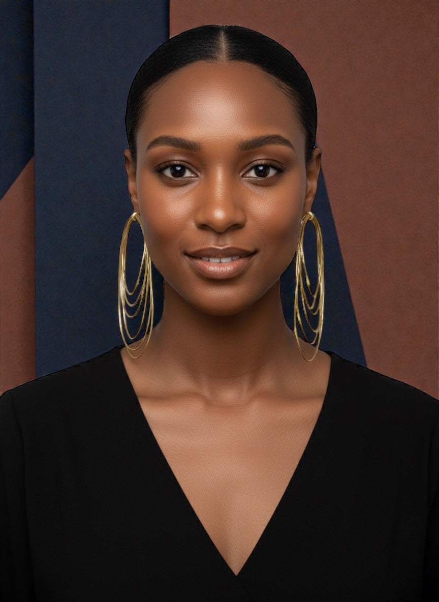 African Oversized Handcrafted Layered Gold Brass Hoop Statement Earrings - Fatisha Boutique #