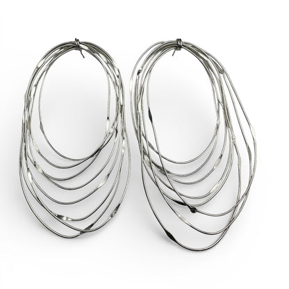 African Oversized Handcrafted Silver Brass Layered Hoop Statement Earrings - Fatisha Boutique #