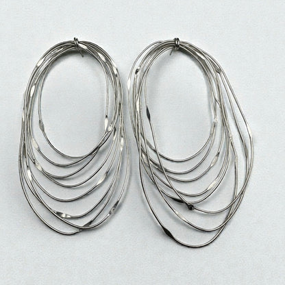 African Oversized Handcrafted Silver Brass Layered Hoop Statement Earrings - Fatisha Boutique #