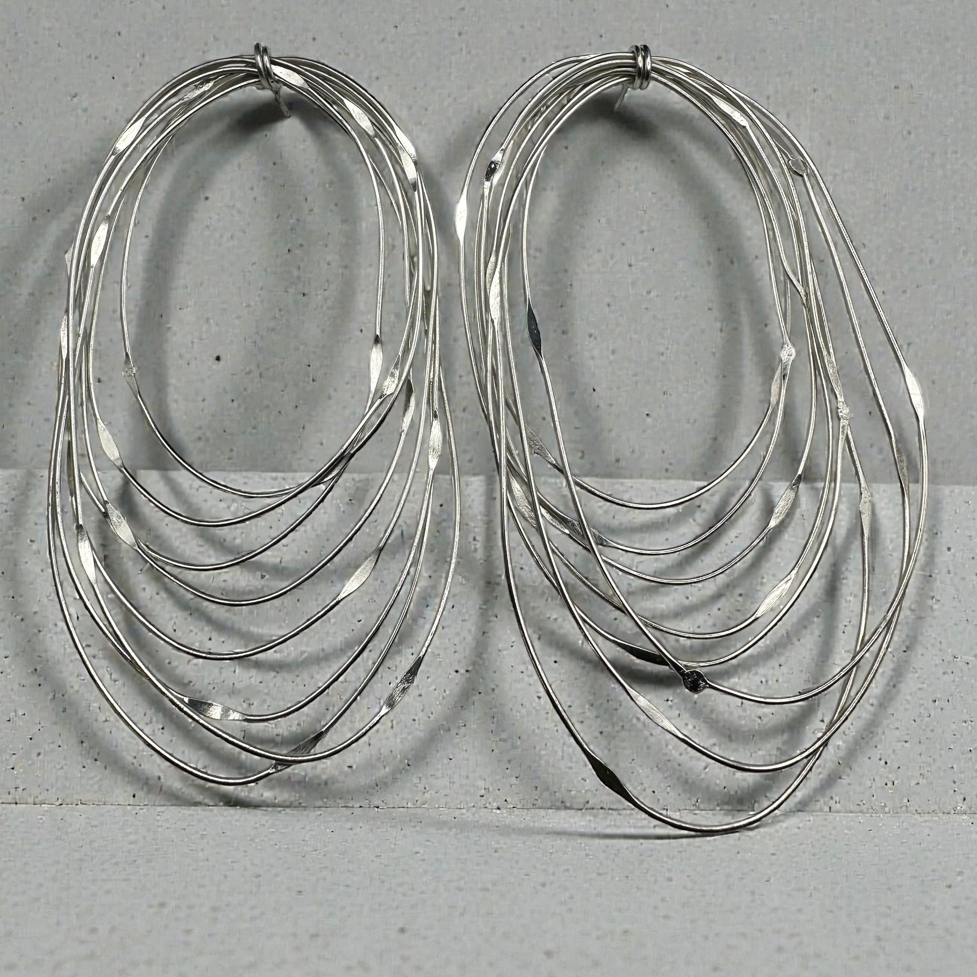 African Oversized Handcrafted Silver Brass Layered Hoop Statement Earrings - Fatisha Boutique #