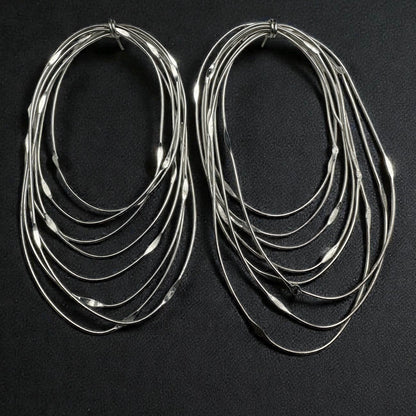 African Oversized Handcrafted Silver Brass Layered Hoop Statement Earrings - Fatisha Boutique #