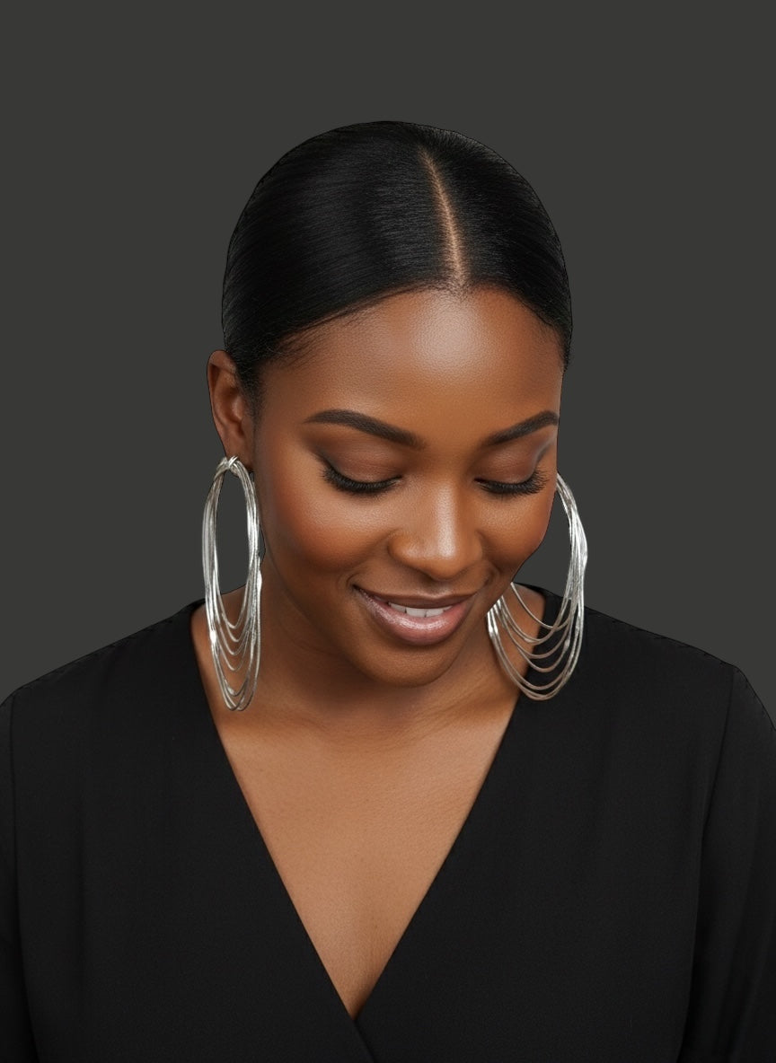 African Oversized Handcrafted Silver Brass Layered Hoop Statement Earrings - Fatisha Boutique #