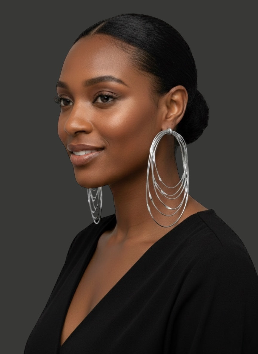 African Oversized Handcrafted Silver Brass Layered Hoop Statement Earrings - Fatisha Boutique #