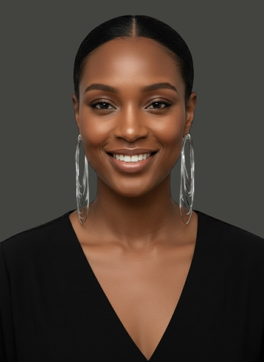 African Oversized Handcrafted Silver Brass Layered Hoop Statement Earrings - Fatisha Boutique #