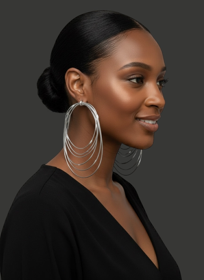 African Oversized Handcrafted Silver Brass Layered Hoop Statement Earrings - Fatisha Boutique #