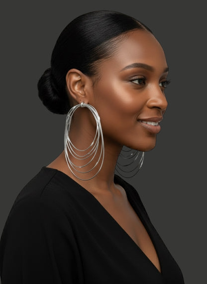 African Oversized Handcrafted Silver Brass Layered Hoop Statement Earrings - Fatisha Boutique #