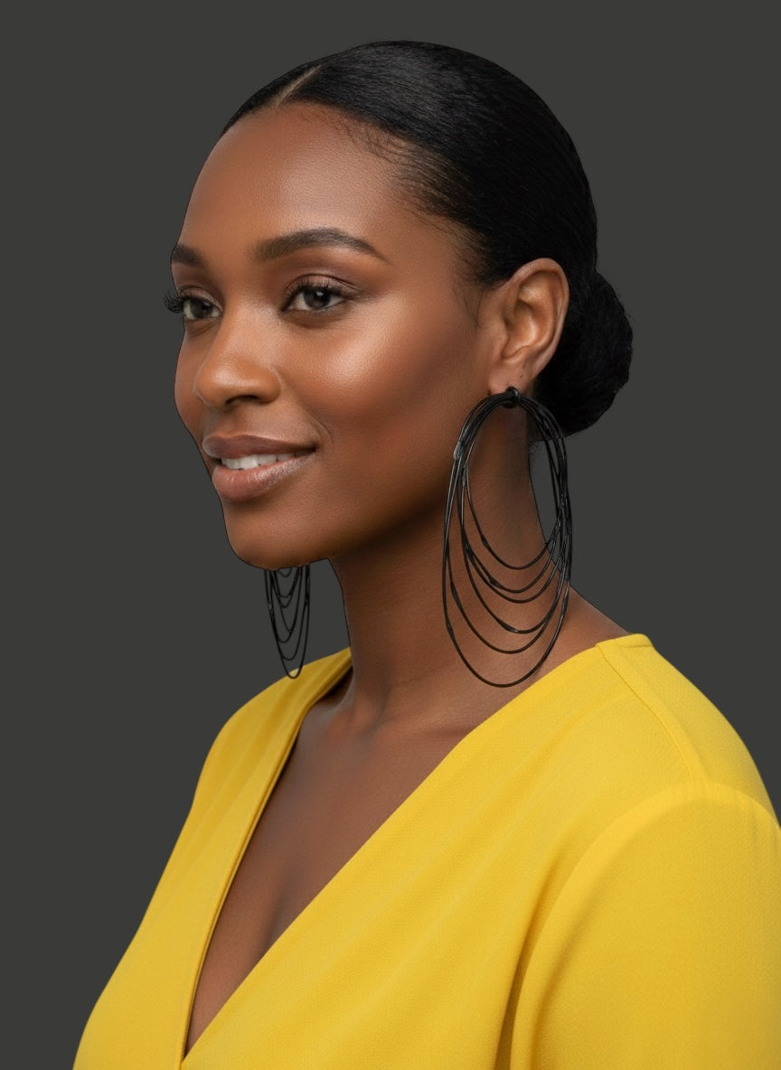 African Oversized Handcrafted Black Brass Multi-Hoop Statement Earrings - Fatisha Boutique #