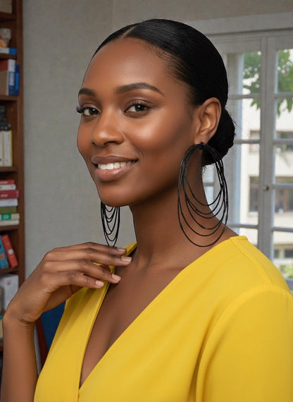 African Oversized Handcrafted Black Brass Multi-Hoop Statement Earrings - Fatisha Boutique #