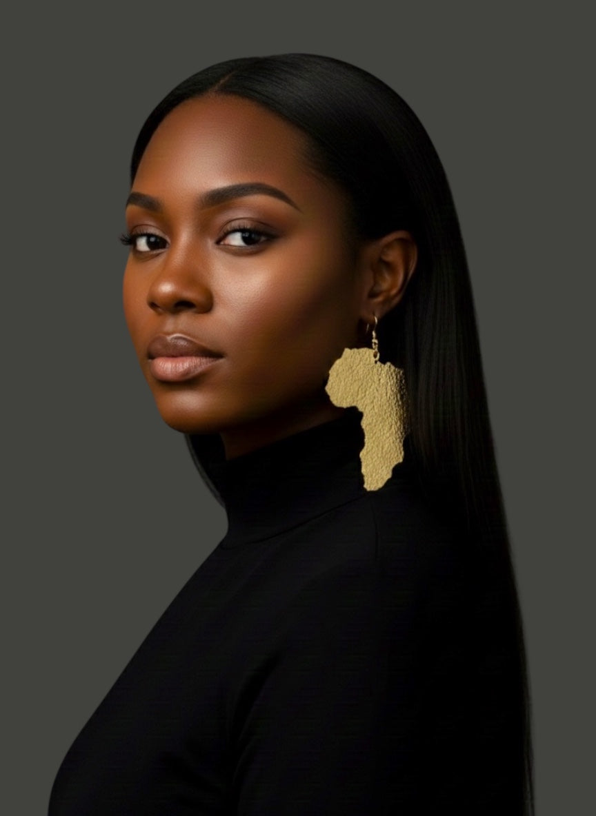 Oversized African Map Statement Earrings in Textured Dangle Brass – Gold & Silver - Fatisha Boutique #