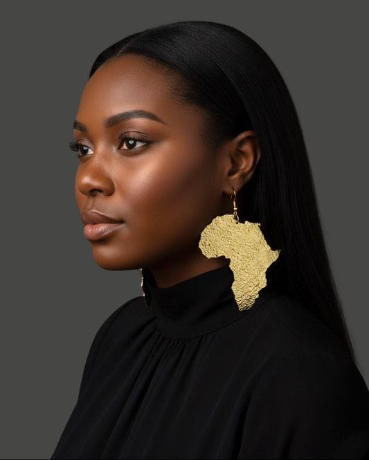 Oversized African Map Statement Earrings in Textured Dangle Brass – Gold & Silver - Fatisha Boutique #