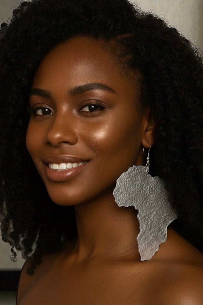Oversized African Map Statement Earrings in Textured Dangle Brass – Gold & Silver - Fatisha Boutique #