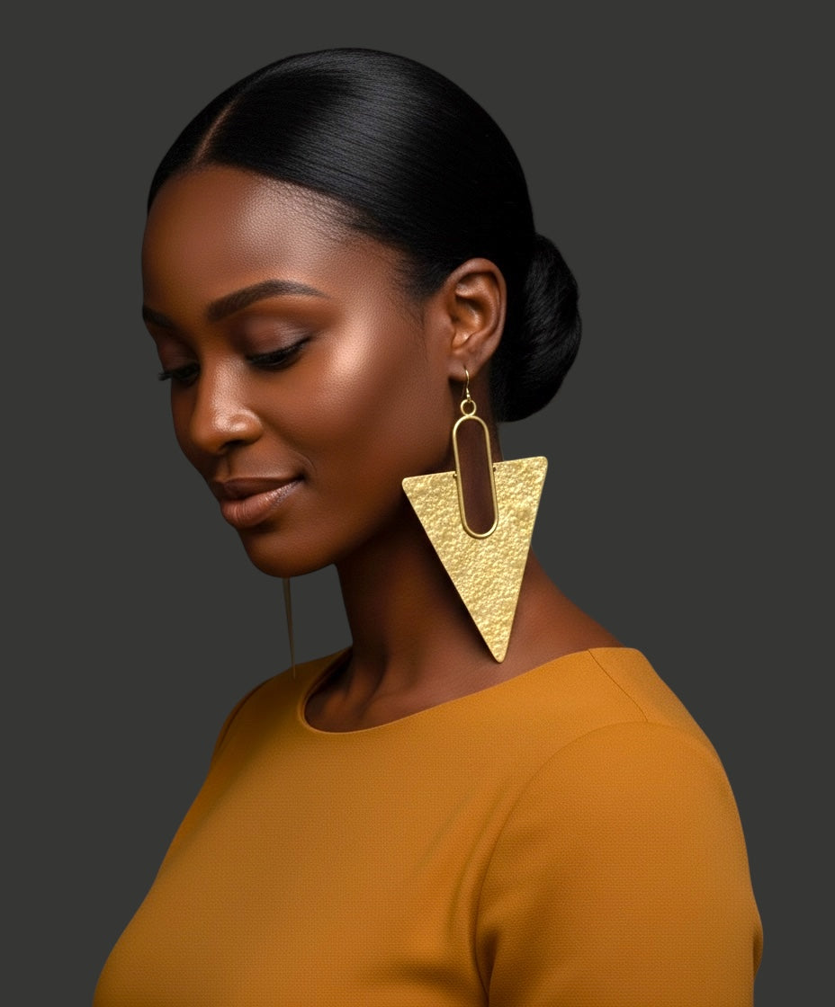 Oversized Textured Triangle Brass Statement Earrings – African Inspired - Fatisha Boutique #