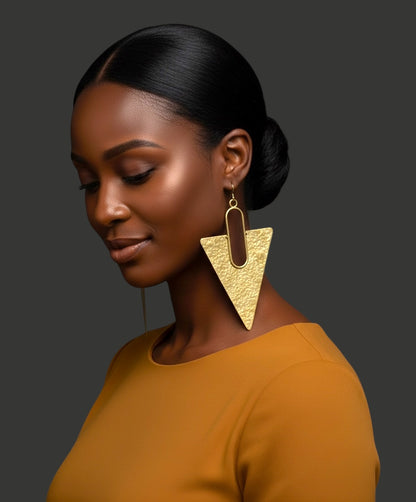 Oversized Textured Triangle Brass Statement Earrings – African Inspired - Fatisha Boutique #