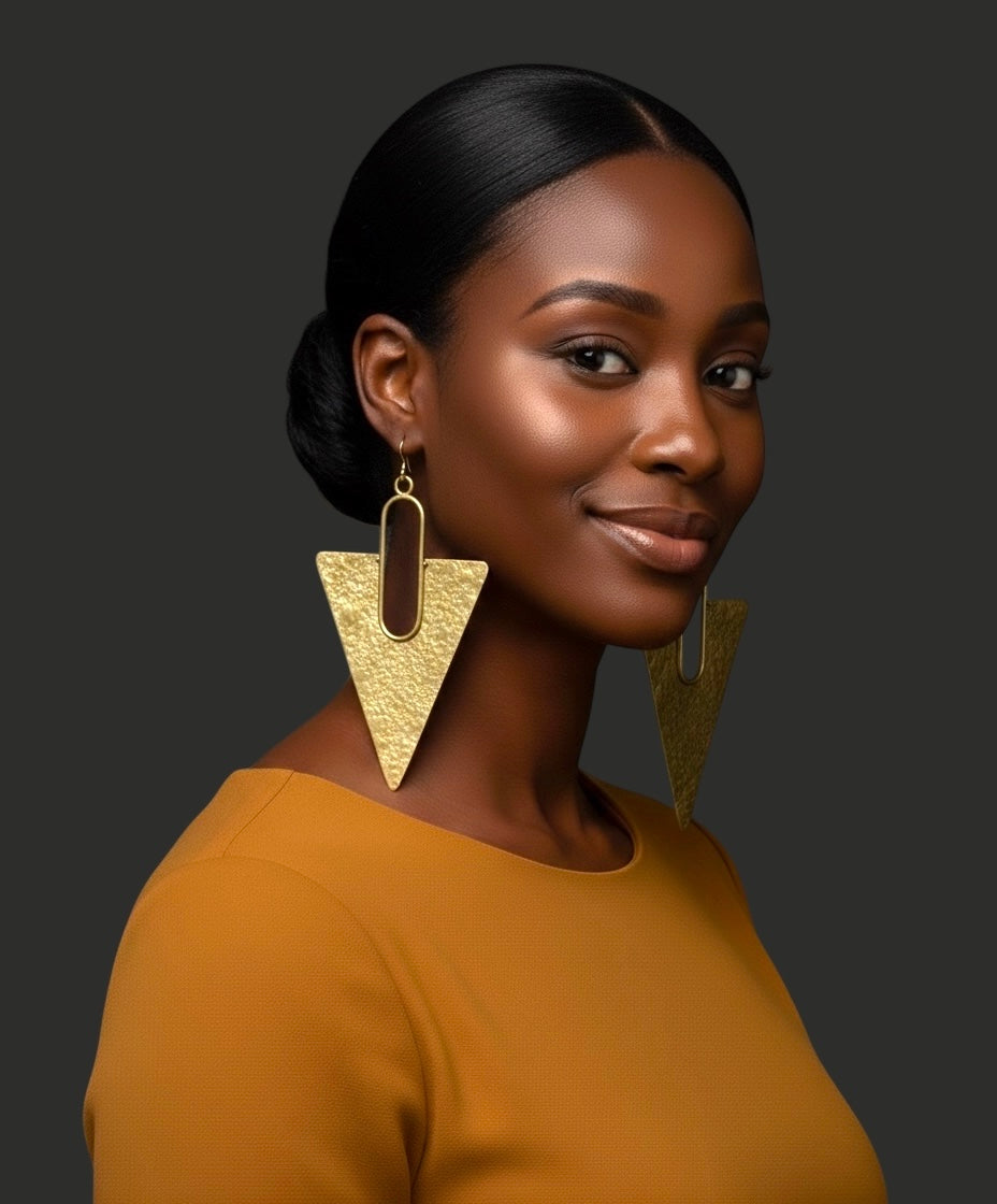 Oversized Textured Triangle Brass Statement Earrings – African Inspired - Fatisha Boutique #