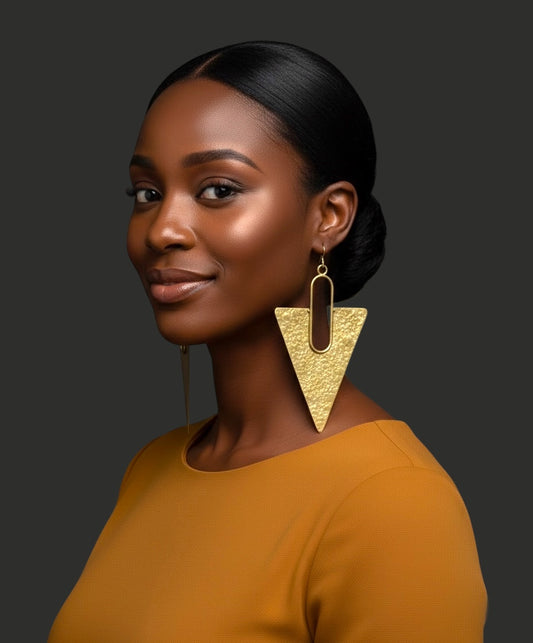 Oversized Textured Triangle Brass Statement Earrings – African Inspired - Fatisha Boutique #