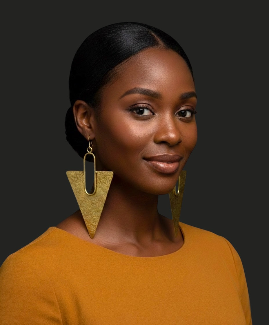 Oversized Textured Triangle Brass Statement Earrings – African Inspired - Fatisha Boutique #