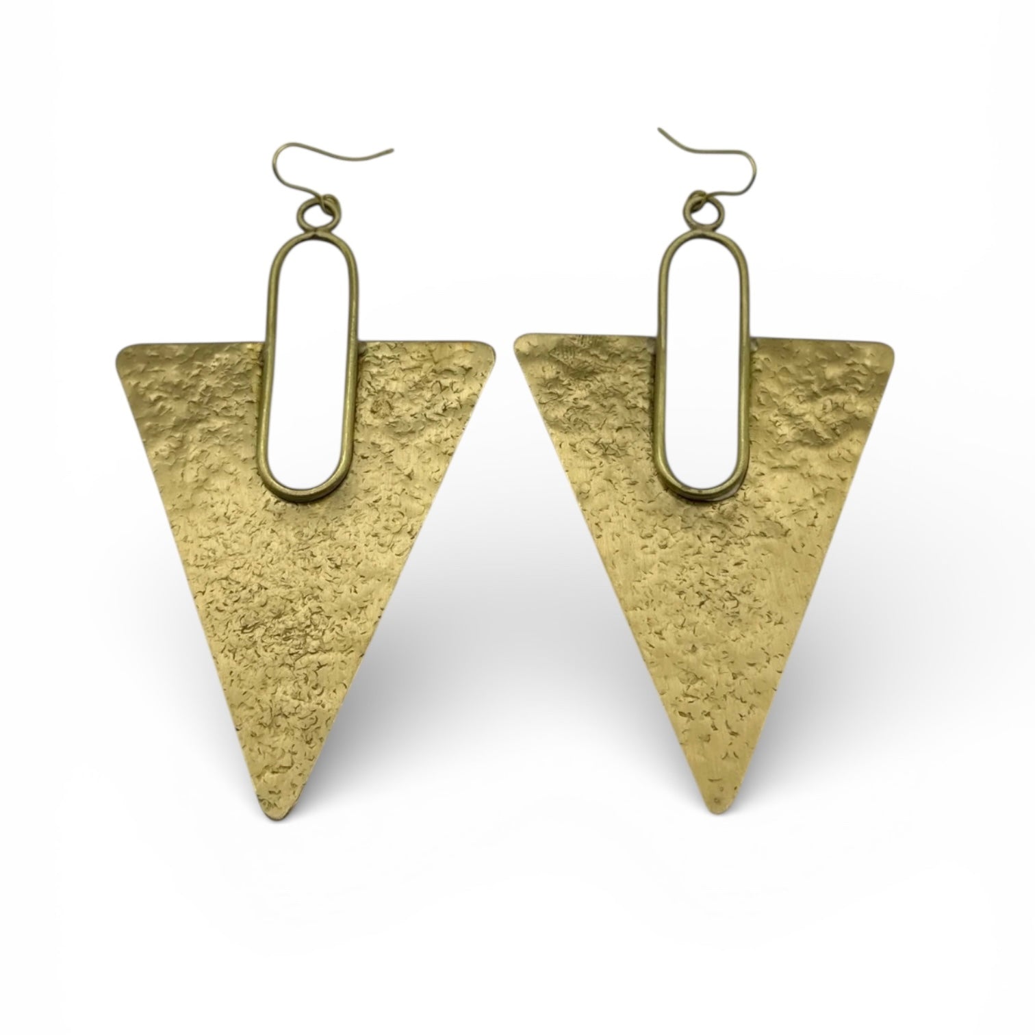 Oversized Textured Triangle Brass Statement Earrings – African Inspired - Fatisha Boutique #