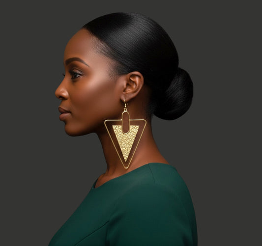 Oversized Geometric Hammered Brass Triangle Statement Earrings – African Inspired - Fatisha Boutique #