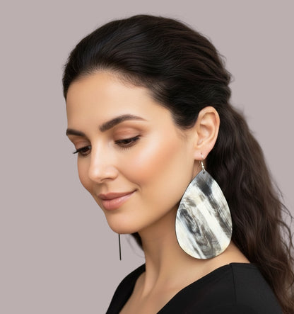 Handmade Buffalo Horn Teardrop Statement Earrings – Natural Ethnic Dangles - Fatisha Boutique #