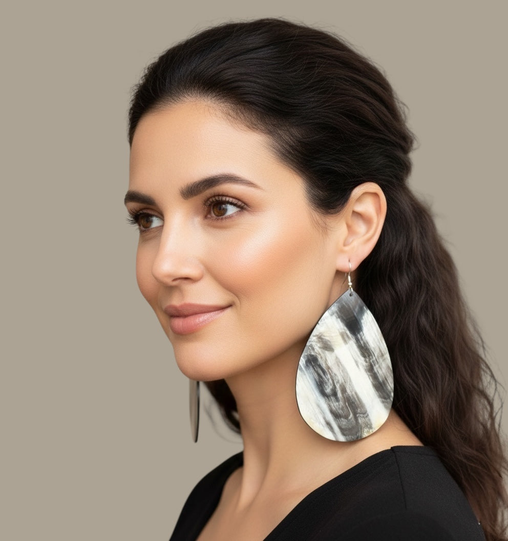 Handmade Buffalo Horn Teardrop Statement Earrings – Natural Ethnic Dangles - Fatisha Boutique #