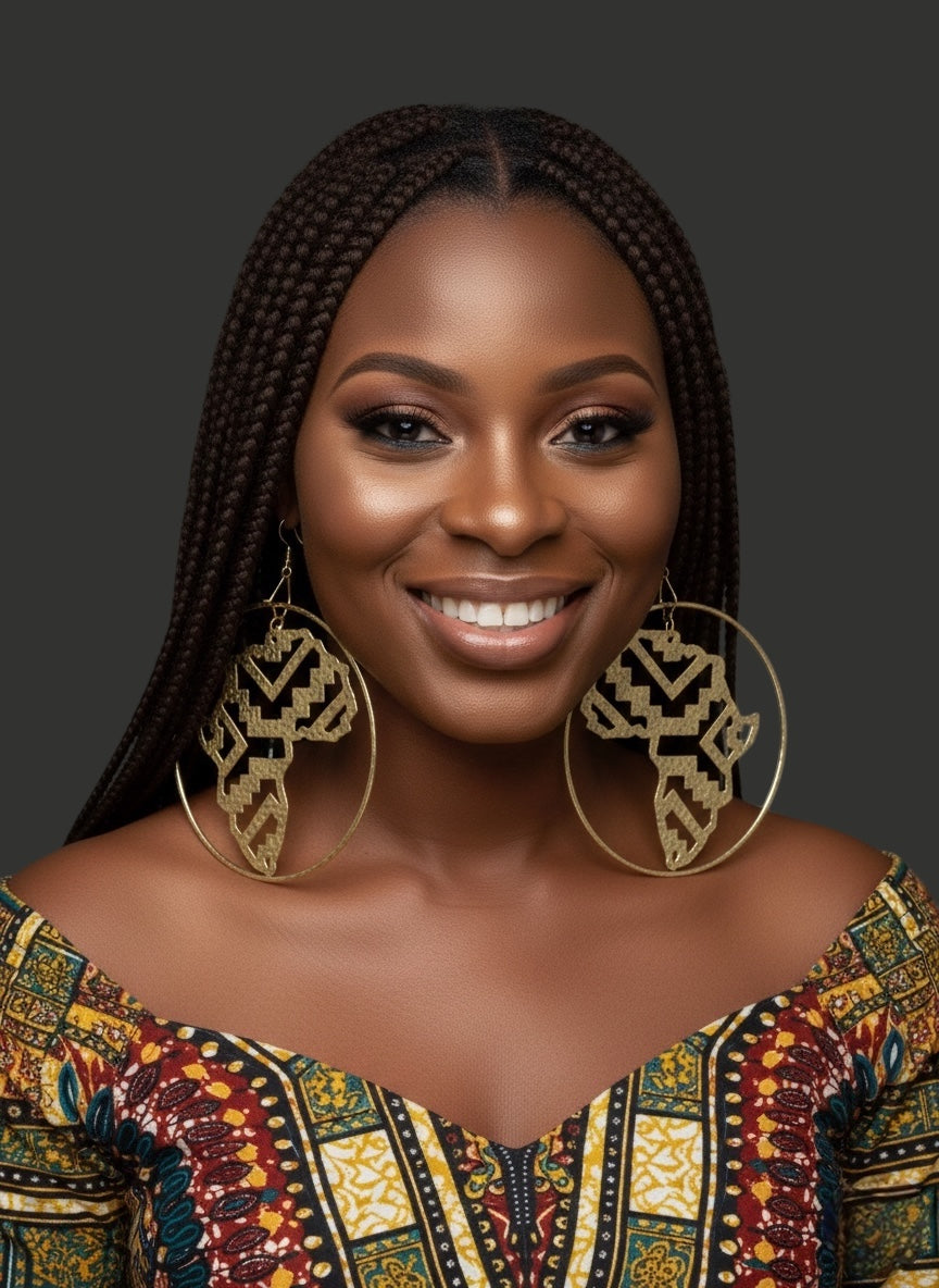 Oversized African Map Statement Earrings – Handcrafted Bold Afrocentric Design - Fatisha Boutique #