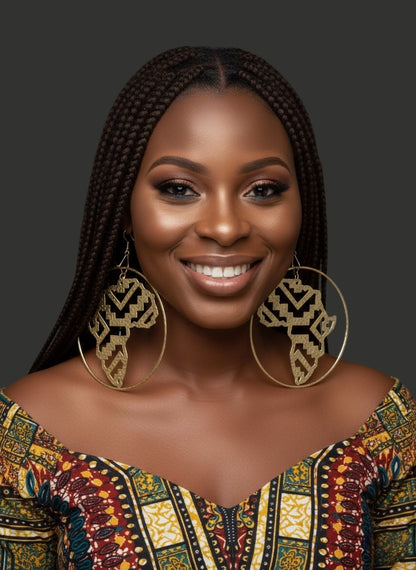 Oversized African Map Statement Earrings – Handcrafted Bold Afrocentric Design - Fatisha Boutique #