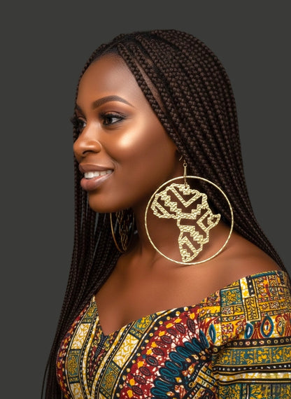 Oversized African Map Statement Earrings – Handcrafted Bold Afrocentric Design - Fatisha Boutique #