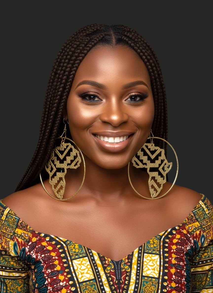 Oversized African Map Statement Earrings – Handcrafted Bold Afrocentric Design - Fatisha Boutique #