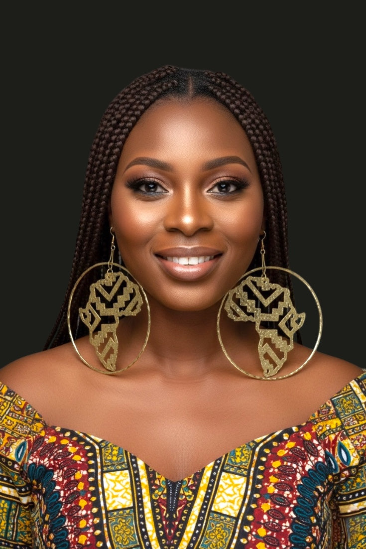 Oversized African Map Statement Earrings – Handcrafted Bold Afrocentric Design - Fatisha Boutique #