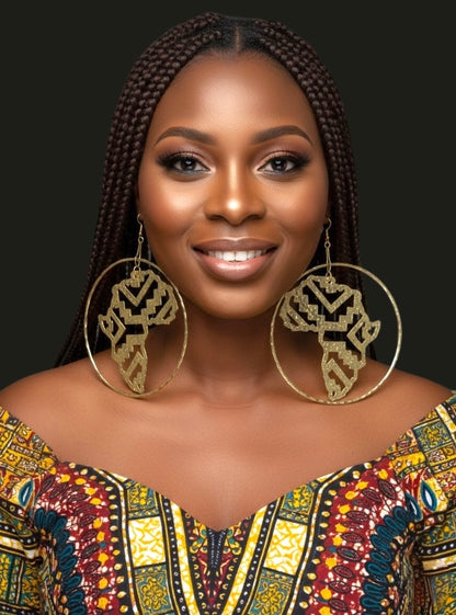 Oversized African Map Statement Earrings – Handcrafted Bold Afrocentric Design - Fatisha Boutique #