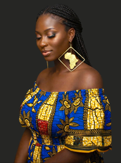 Africa Map Brass Earrings with Diamond Frame – Afrocentric Statement Jewellery - Fatisha Boutique #