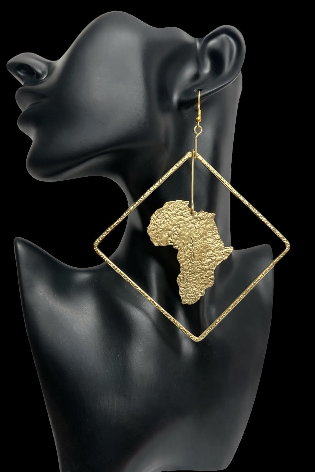 Africa Map Brass Earrings with Diamond Frame – Afrocentric Statement Jewellery - Fatisha Boutique #