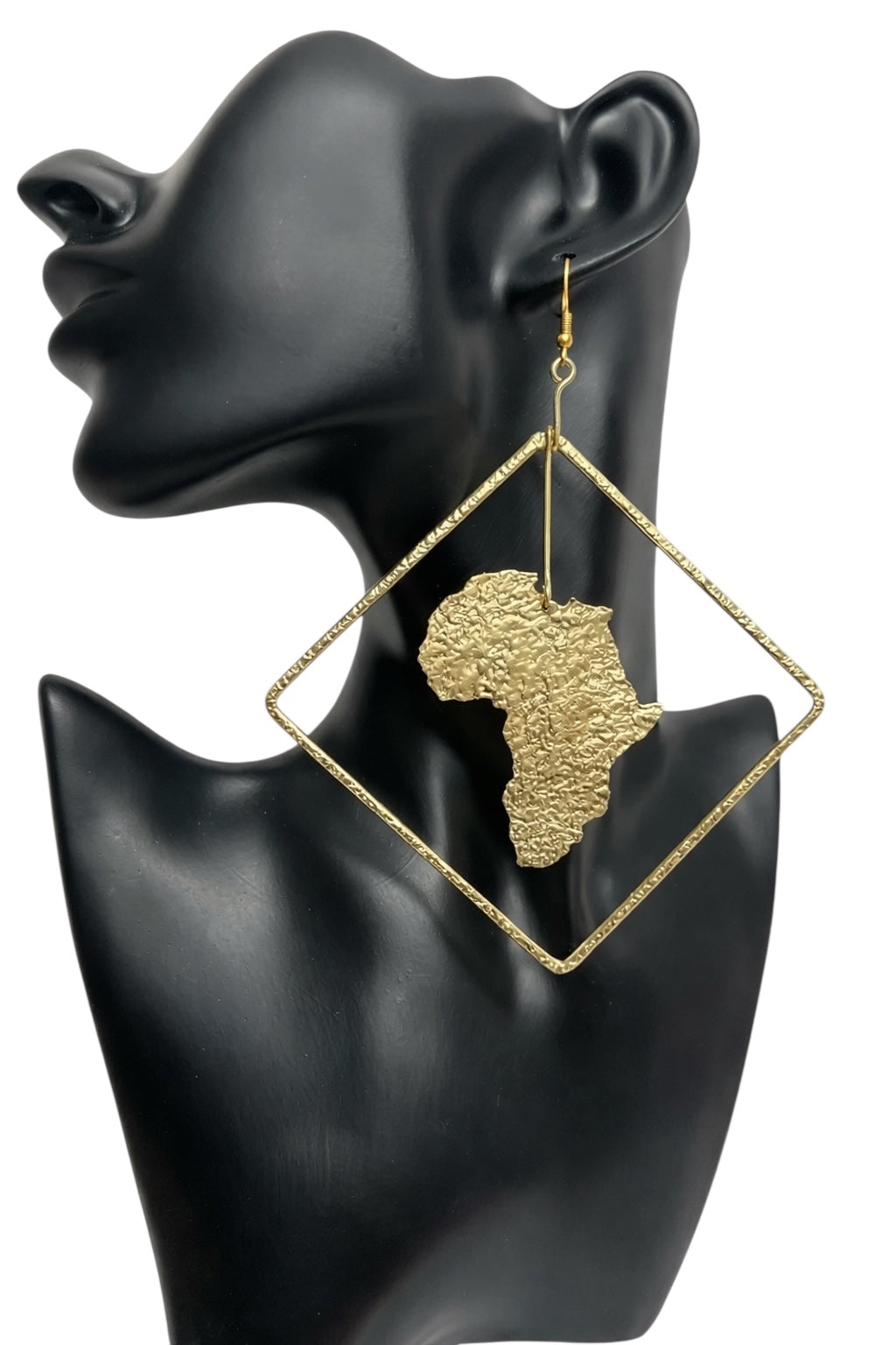 Africa Map Brass Earrings with Diamond Frame – Afrocentric Statement Jewellery - Fatisha Boutique #
