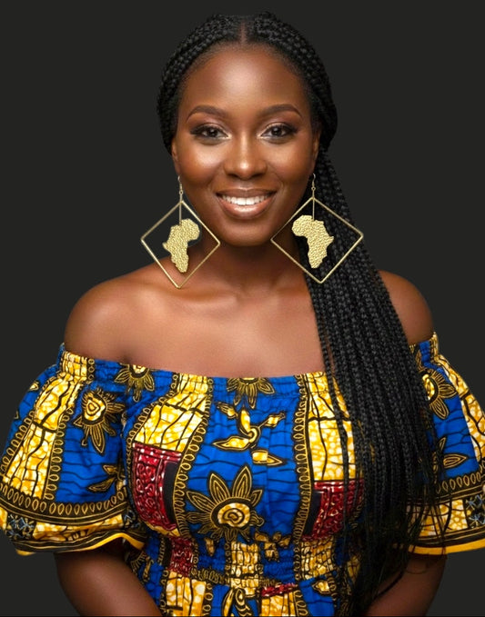 Africa Map Brass Earrings with Diamond Frame – Afrocentric Statement Jewellery - Fatisha Boutique #