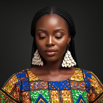 African Cowrie Shell Triangle Earrings – Bold Handmade Beaded Statement Jewellery - Fatisha Boutique #
