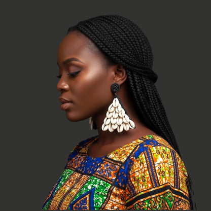 African Cowrie Shell Triangle Earrings – Bold Handmade Beaded Statement Jewellery - Fatisha Boutique #