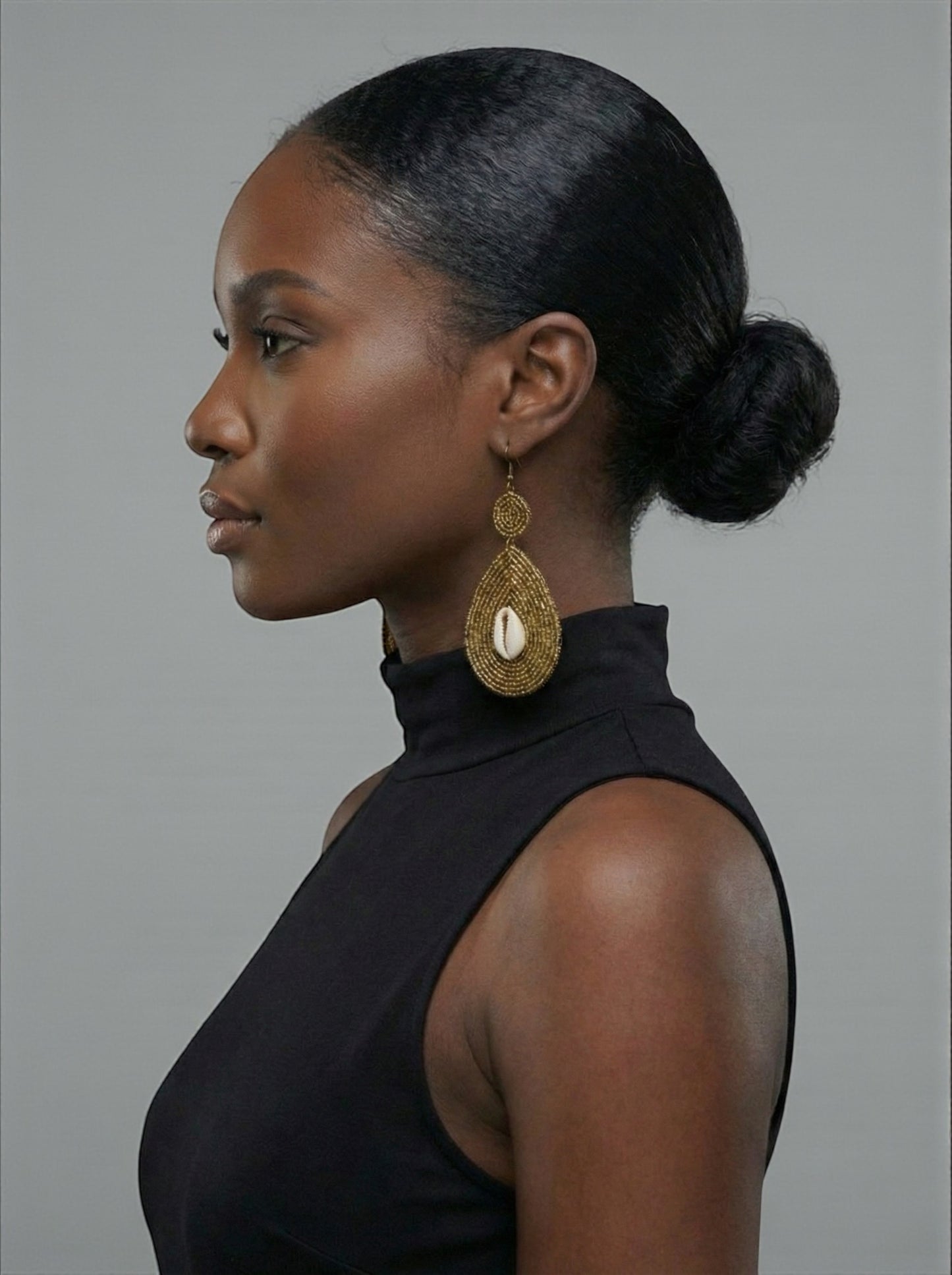 Handmade Gold Beaded Cowrie Shell Earrings – Afrocentric Tribal Statement Drops - Fatisha Boutique #