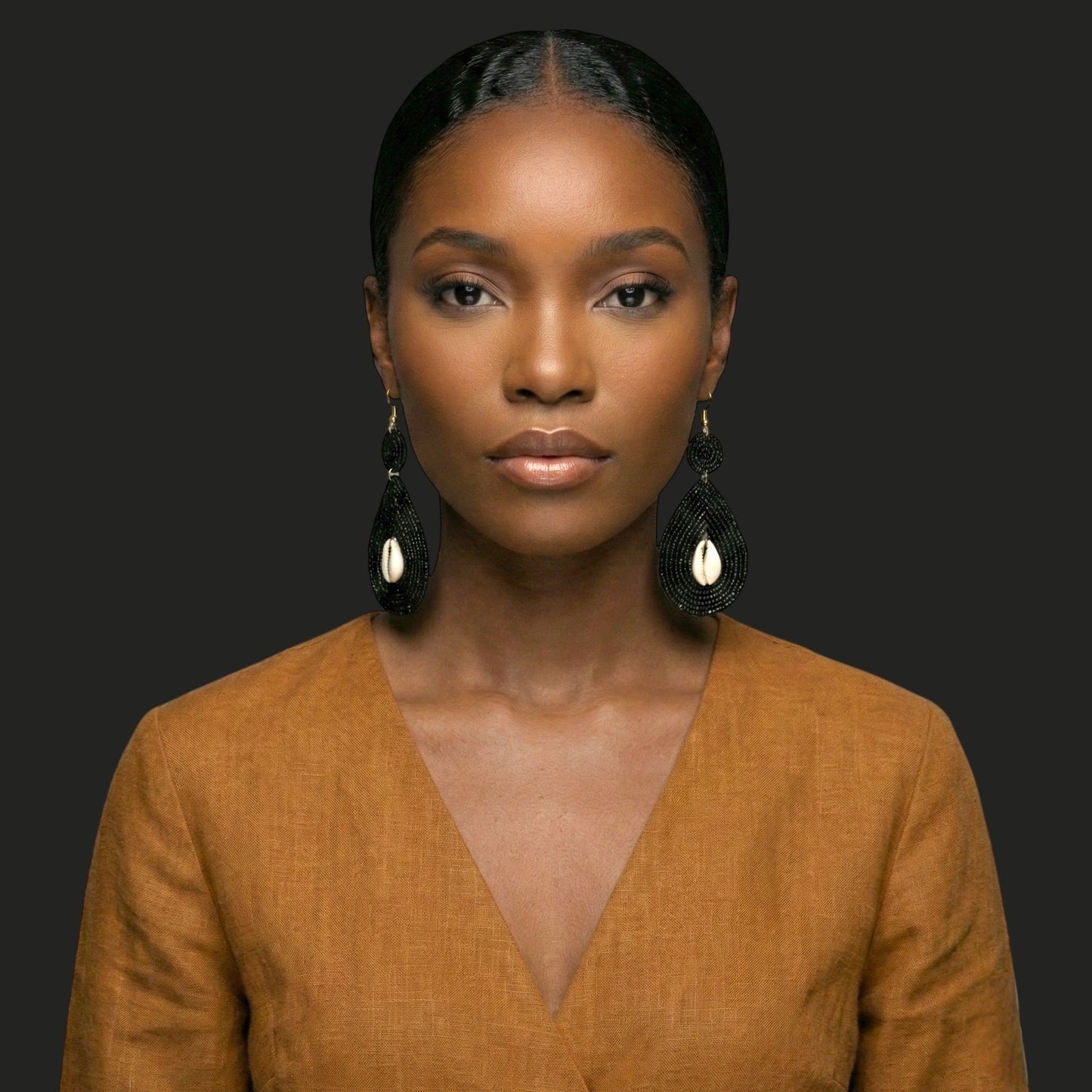 Handmade Black Cowrie Shell Beaded Earrings – African Ethnic Statement Drop Jewellery - Fatisha Boutique #