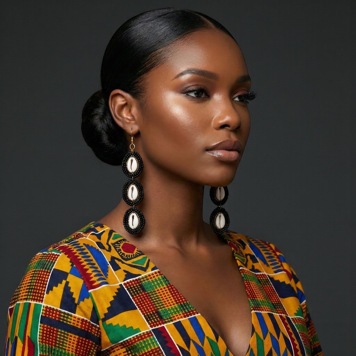 Long Black Beaded Cowrie Shell Drop Earrings – Handmade African Statement Jewellery - Fatisha Boutique #