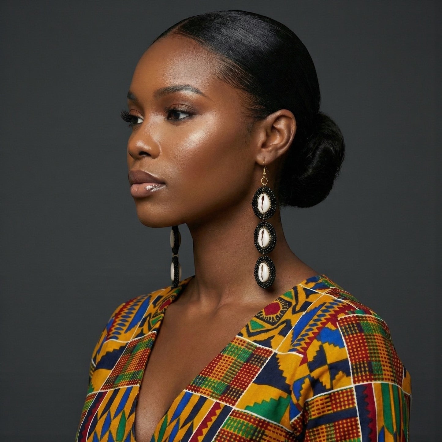 Long Black Beaded Cowrie Shell Drop Earrings – Handmade African Statement Jewellery - Fatisha Boutique #