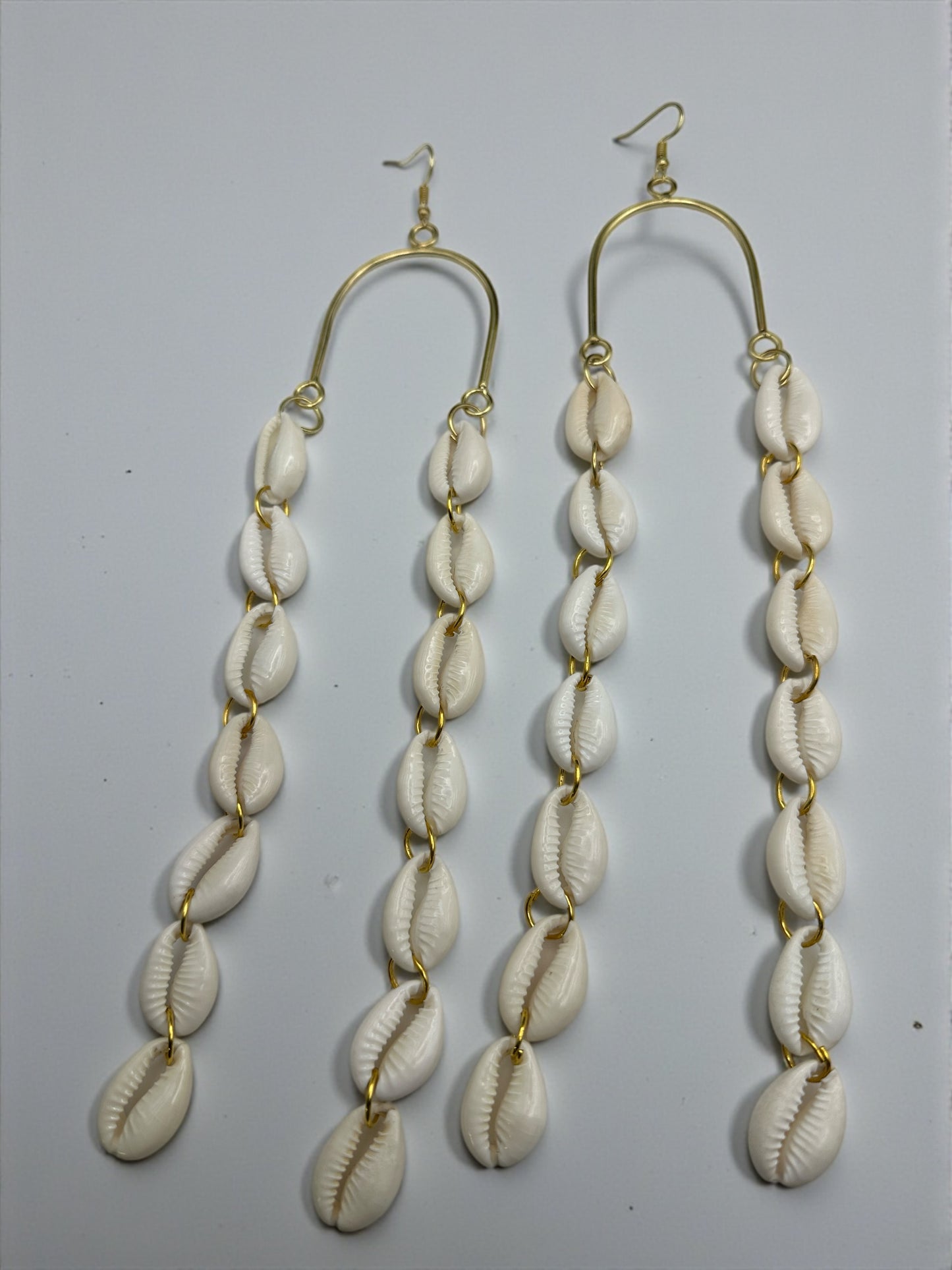 Extra Long Cowrie Shell Drop Earrings – Gold & White African Statement Jewellery - Fatisha Boutique #