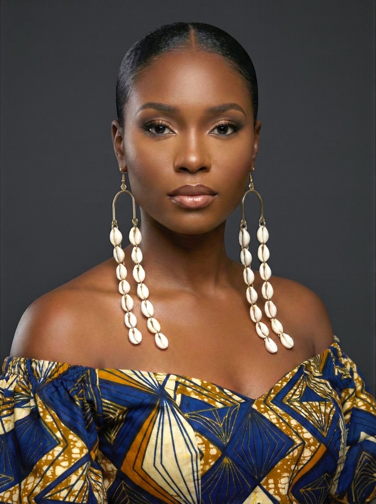 Extra Long Cowrie Shell Drop Earrings – Gold & White African Statement Jewellery - Fatisha Boutique #