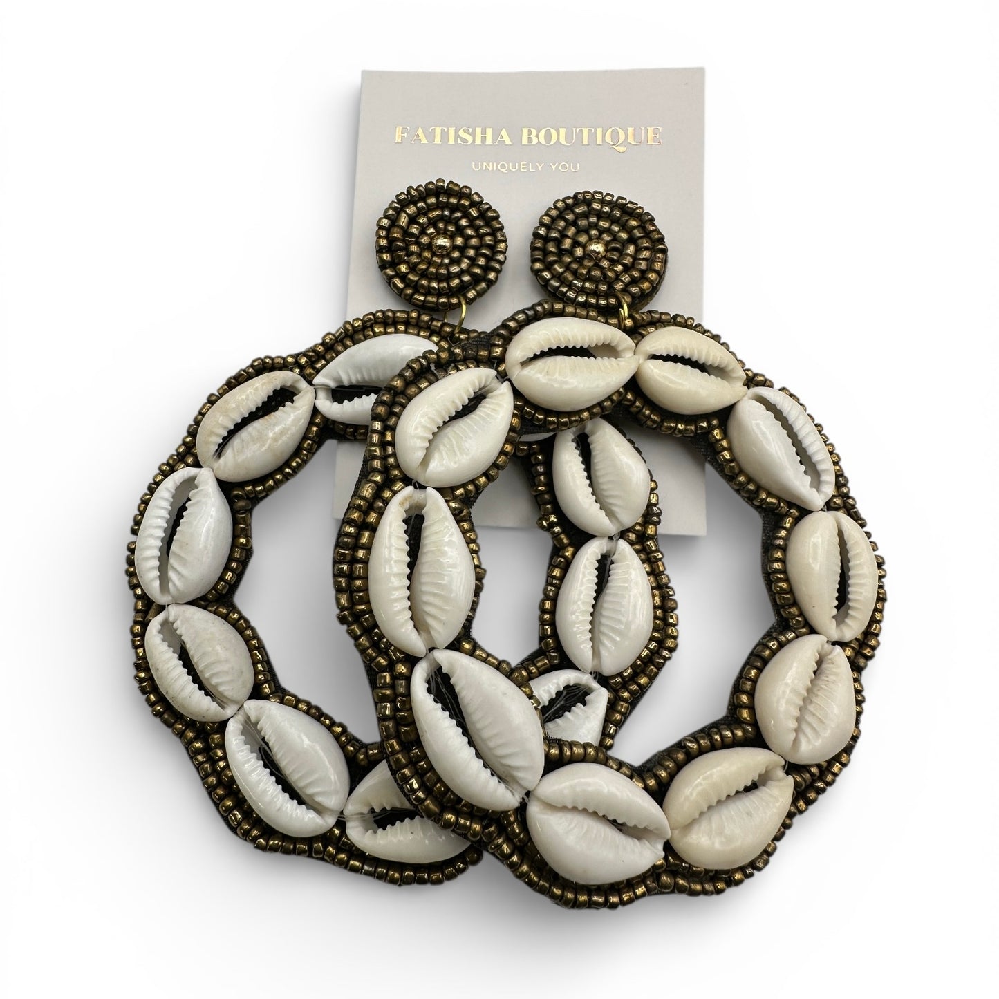 Handmade Cowrie Shell Hoop Earrings – Oversized African Tribal Statement Jewellery - Fatisha Boutique #