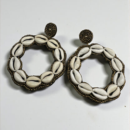 Handmade Cowrie Shell Hoop Earrings – Oversized African Tribal Statement Jewellery - Fatisha Boutique #