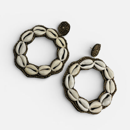Handmade Cowrie Shell Hoop Earrings – Oversized African Tribal Statement Jewellery - Fatisha Boutique #