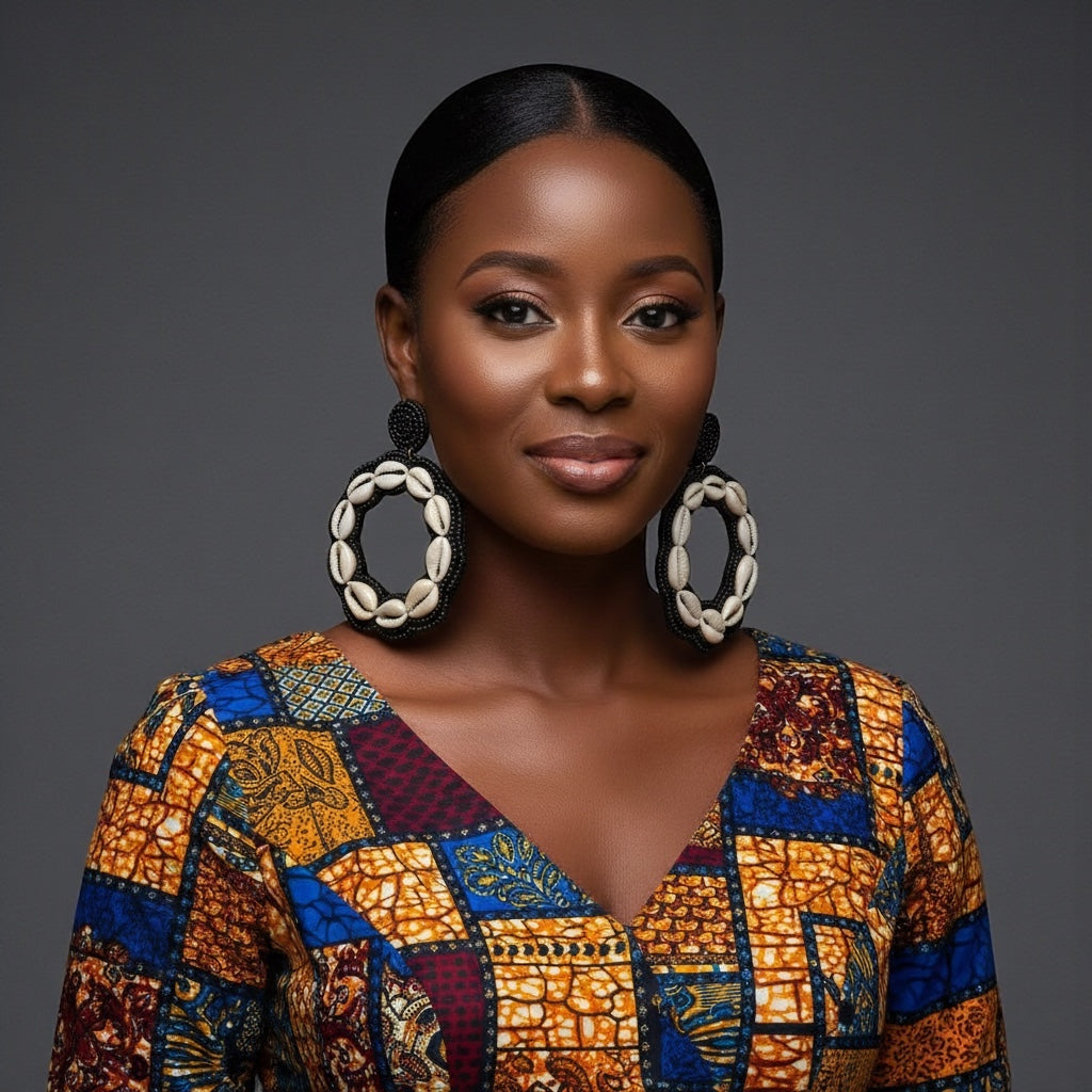 Handmade Black Cowrie Shell Hoop Earrings – African Beaded Tribal Statement Jewellery - Fatisha Boutique #