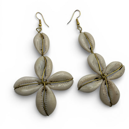 African Cowrie Shell Star Drop Earrings – Handmade Brass Statement Jewellery - Fatisha Boutique #