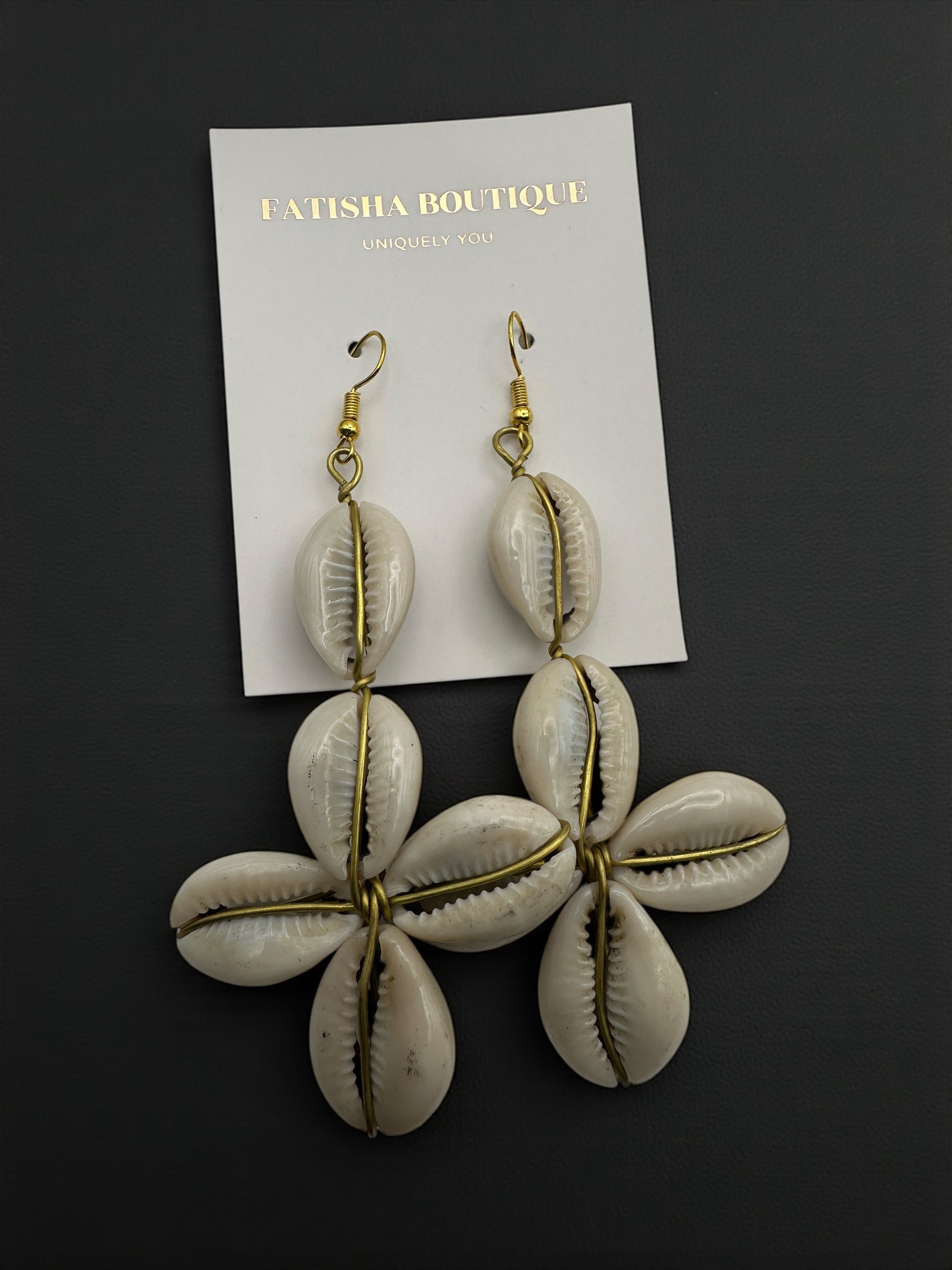 African Cowrie Shell Star Drop Earrings – Handmade Brass Statement Jewellery - Fatisha Boutique #
