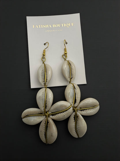 African Cowrie Shell Star Drop Earrings – Handmade Brass Statement Jewellery - Fatisha Boutique #